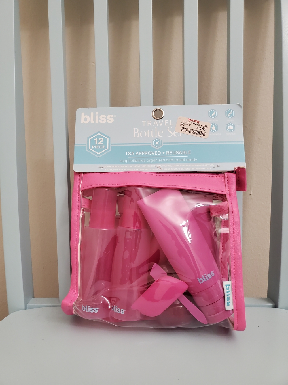 Bliss Pink Travel Bottle Set with Clear Pouch
